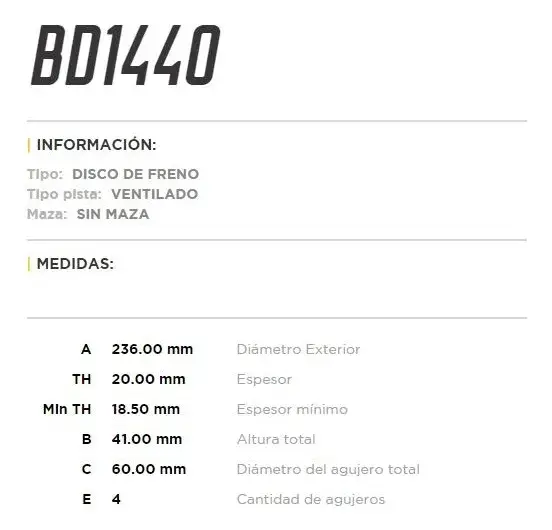 BD1440 Disco De Freno Delantero Corsa-fun-celta-agile-monza-kadett-ipanema