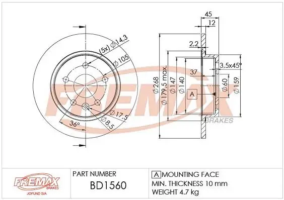 BD1560 Disco De Freno Trasero Cruze