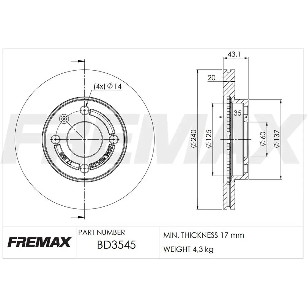 BD3545 Disco De Freno Delantero Onix - Prisma B Todos - Cobalt 17/