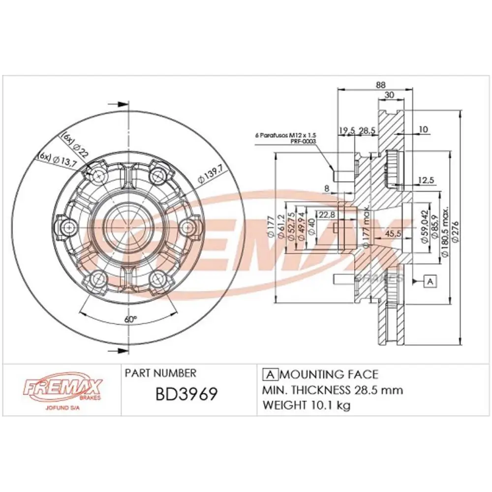 Disco de freno delantero para S10